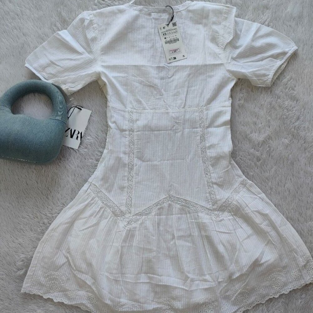 ZARA SHORT DRESS WITH OPENWORK EMBROIDERY SIZE M 0881 232 250